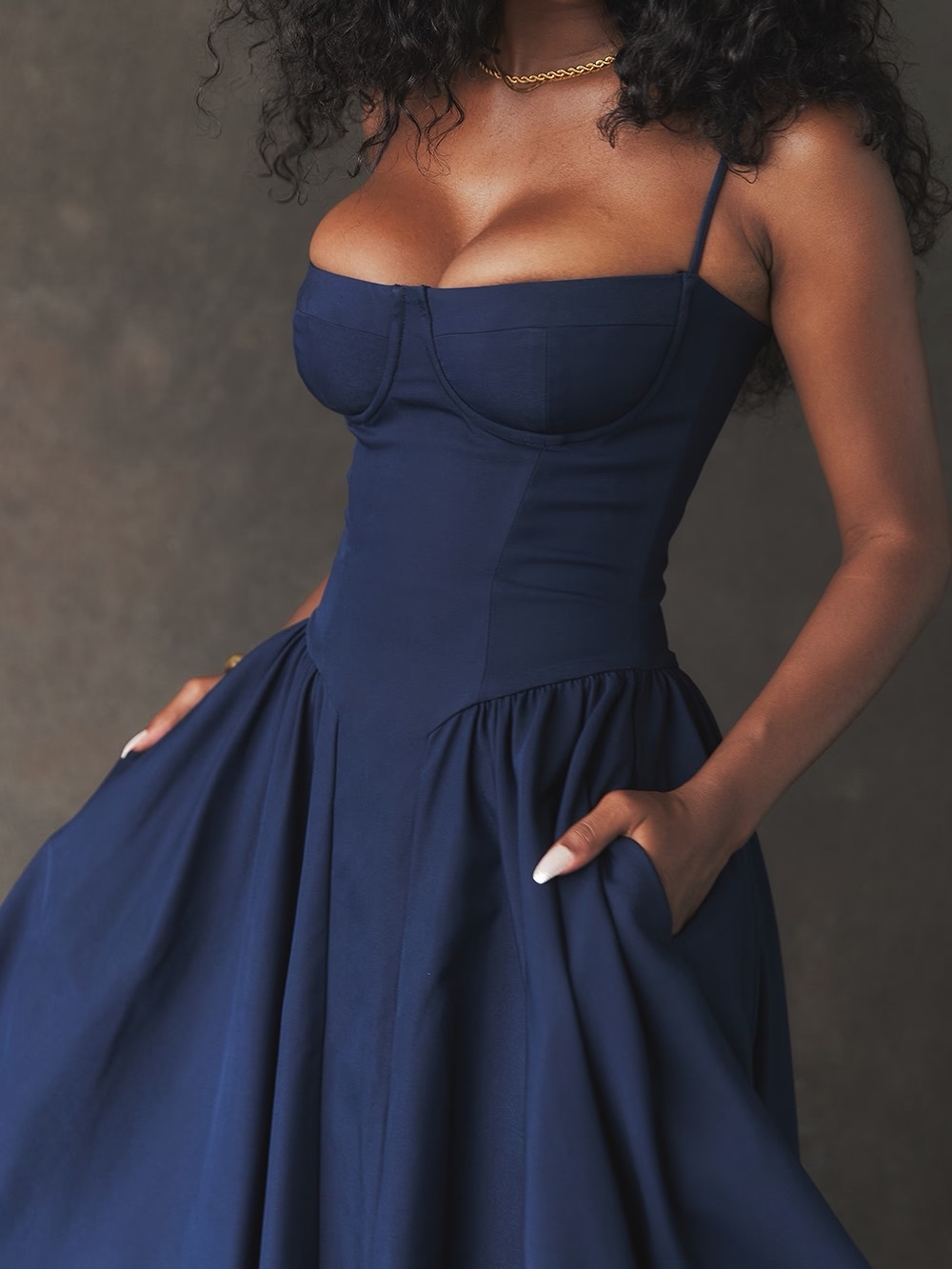 House of CB SAMARIA French Navy Corset Sundress - Picture 9 of 11